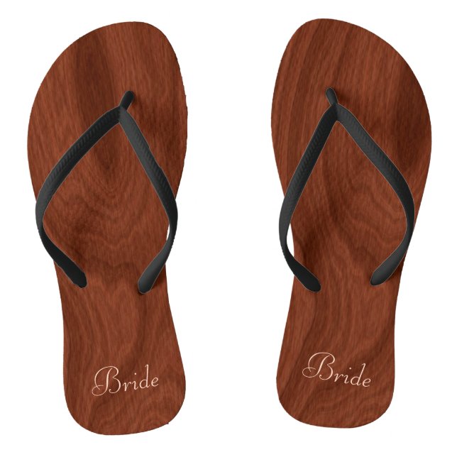Bride Wedding Day Rustic Wood Look Beach Honeymoon Flip Flops (Footbed)