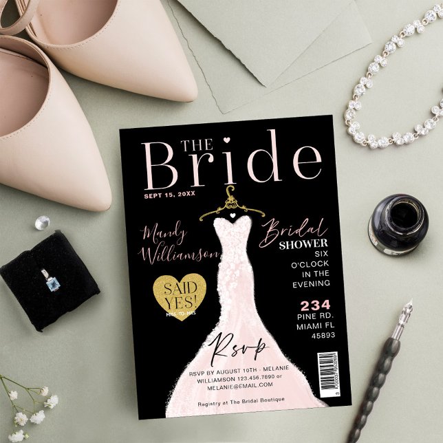 Bride Wedding Dress Bridal Shower Magazine Cover I Invitation (Creator Uploaded)
