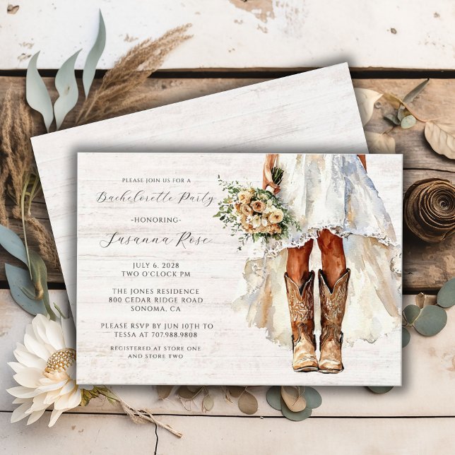 Bride Wedding Dress Cowgirl Bachelorette Party Invitation (Creator Uploaded)