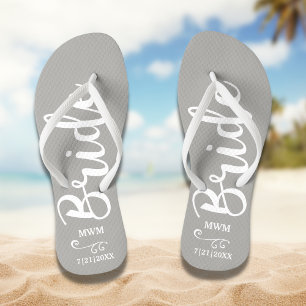 Bride Wedding Favour Custom Name Monogram Grey Flip Flops