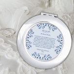 Bride Wedding Gift from Mom Something Blue Floral Compact Mirror<br><div class="desc">A stunning compact mirror, for a sentimental bride wedding gift from Mom that will leave a lasting impression on your special day. Adorned with a delicate dusty blue flowers, this mirror radiates charm. To add a religious touch, it features scripture, "love never fails" from 1 Corinthians 13:8. Make this custom...</div>