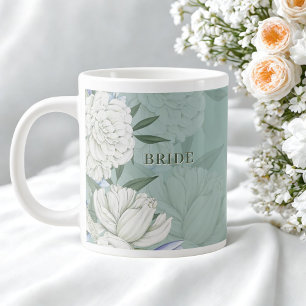 Bride Wedding Gift – Sage Green & Peonies Large Coffee Mug