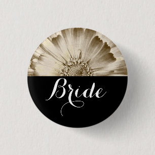Bride Wedding Gold Daisy 1 Inch Round Button