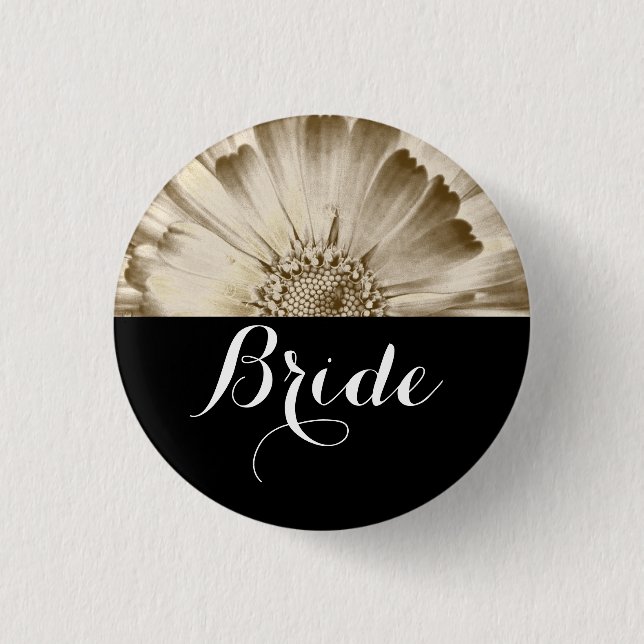 Bride Wedding Gold Daisy 1 Inch Round Button (Front)
