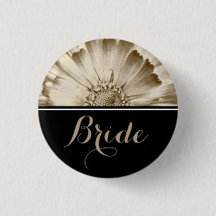 Bride Wedding Gold Daisy 1 Inch Round Button