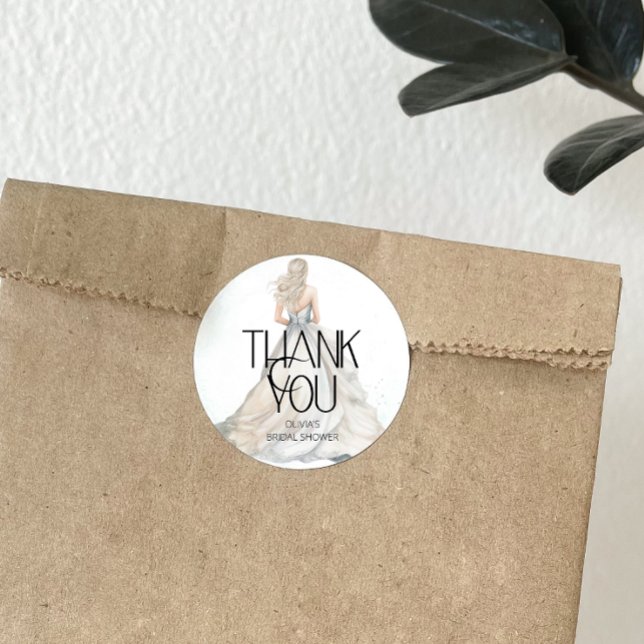 Bride Wedding Gown Bridal Shower Thank You Classic Round Sticker (Creator Uploaded)