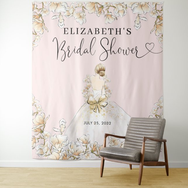 Bride Wedding Gown Floral Blush Pink Bridal Shower Tapestry (In Situ)