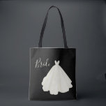 Bride Wedding Gown Script Black White Chic Tote Bag<br><div class="desc">Chic “Bride” tote bag with a beautiful watercolored wedding gown.  Gorgeous in classic black & white.</div>