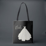 Bride Wedding Gown Script Black White Chic Tote Bag<br><div class="desc">Chic “Bride” tote bag with a beautiful watercolored wedding gown.  Gorgeous in classic black & white.</div>