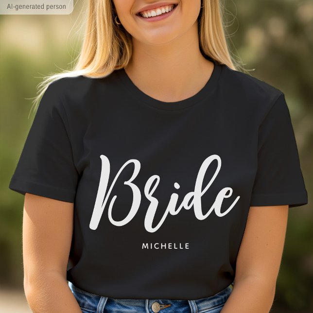 Bride Wedding Personalized Name Black White T-Shirt (Creator Uploaded)