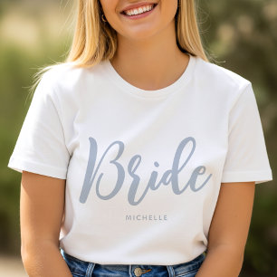 Bride Wedding Personalized Name Grey White T-Shirt