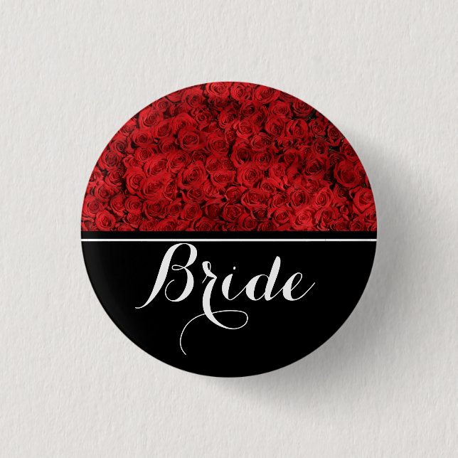 Bride Wedding Red Roses 1 Inch Round Button (Front)