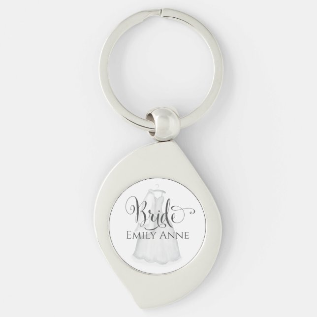 Bride Wedding Vintage Dress Favour Personalized Keychain (Front)