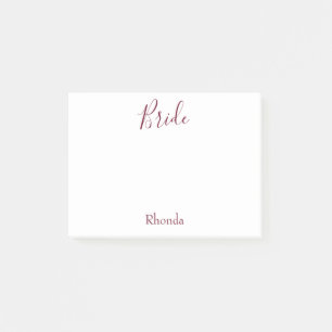 Bride White and Burgundy Post-it Notes