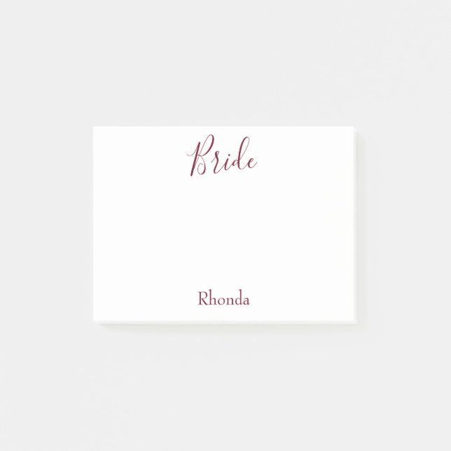 Bride White and Burgundy Post-it Notes (Front)
