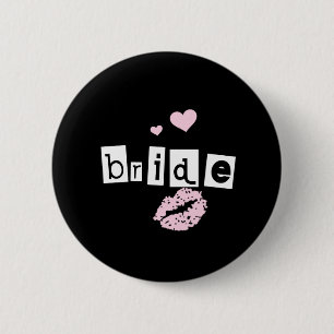 Bride White and Pink on Black 2 Inch Round Button