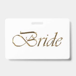 Bride white gold script calligraphy elegant chic badge