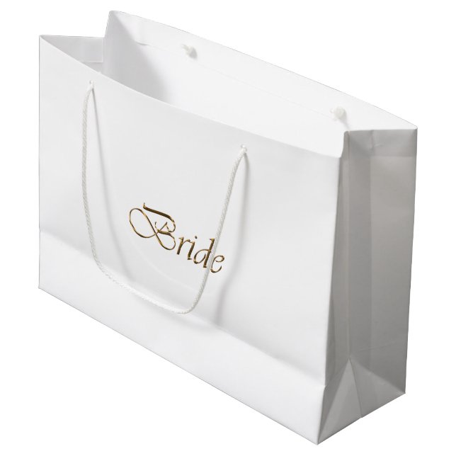 Bride white gold script elegant chic wedding large gift bag (Front Angled)