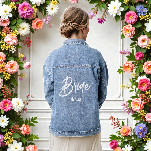 Bride White Script Wedding  Denim Jacket (Creator Uploaded)