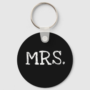 Bride White Text Mrs. Keychain