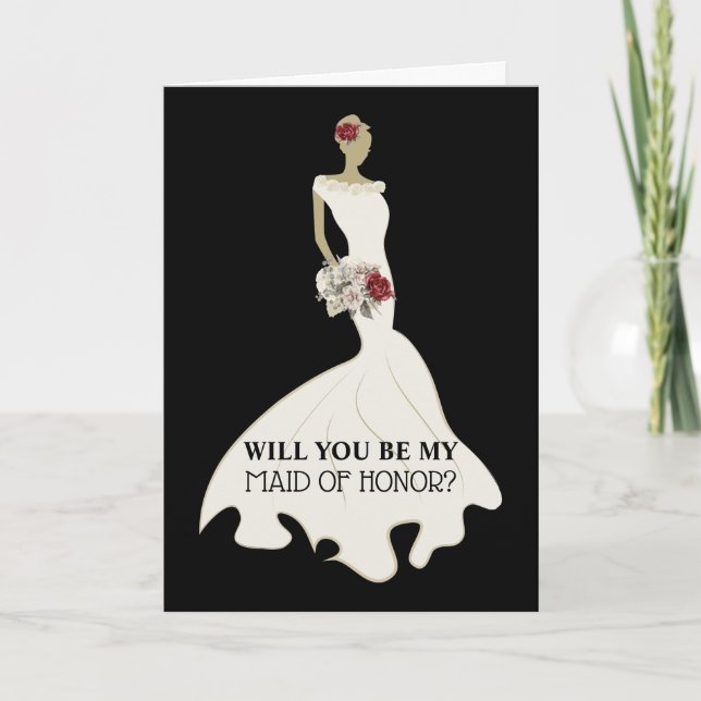 Bride white wedding dress chic maid honour card (Front)