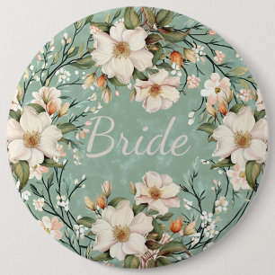 Bride white wildflowers flowers 6 inch round button
