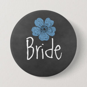 Bride Wild Blue Roses Chalkboard 3 Inch Round Button
