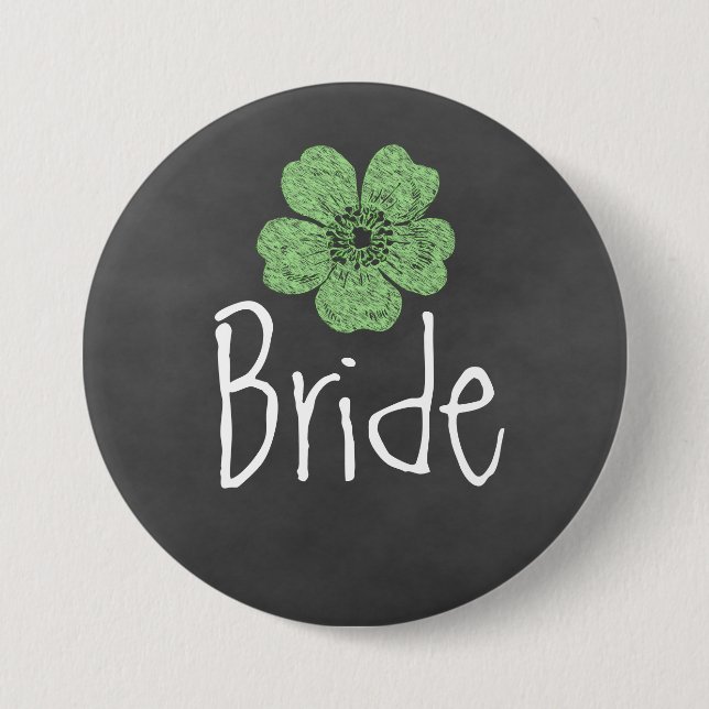 Bride Wild Green Roses Chalkboard 3 Inch Round Button (Front)