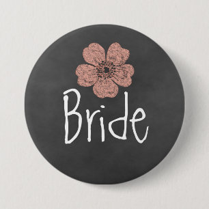 Bride Wild Peach Roses Chalkboard 3 Inch Round Button