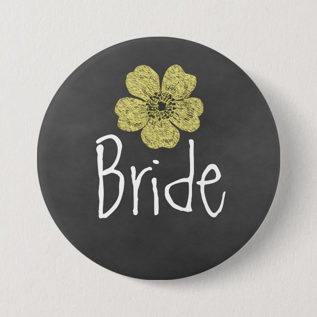 Bride Wild Yellow Roses Chalkboard 3 Inch Round Button (Front)