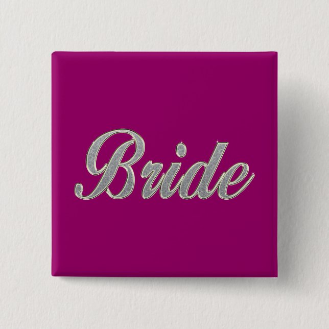 Bride with bling 2 inch square button (Front)