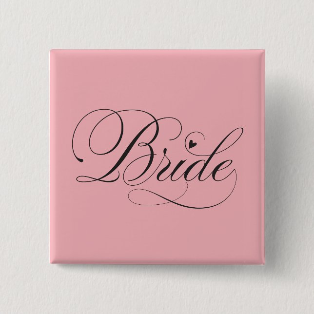 Bride with heart 2 inch square button (Front)