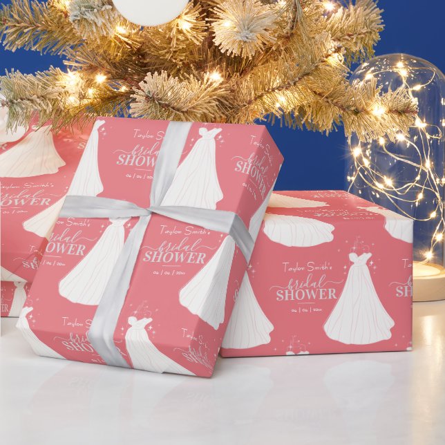 Bride With Long Dress Bridal Shower Pink Wrapping Paper (Holidays)