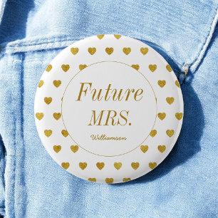 Bride Yellow White Future Mrs Hearts Pattern 2 Inch Round Button