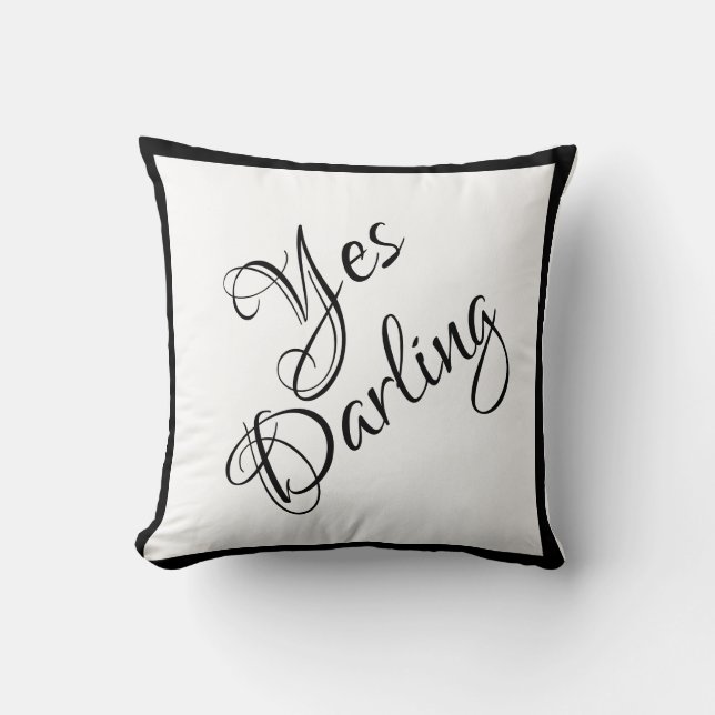 Bride Yes Darling Black White Script Chic Wedding Throw Pillow (Front)