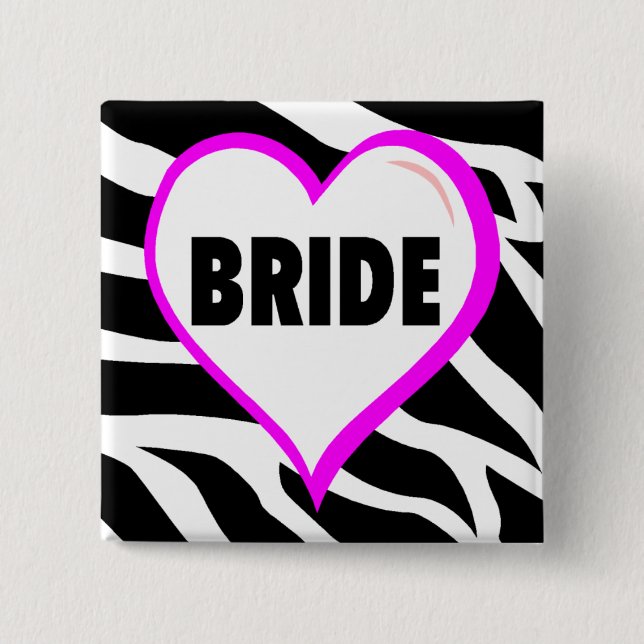 Bride  Zebra Stripes 2 Inch Square Button (Front)