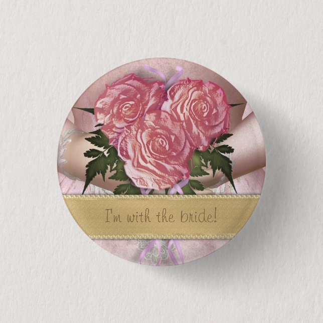 Brides Bouquet (pink) Custom Wedding 1 Inch Round Button (Front)