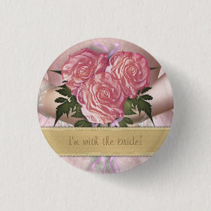 Brides Bouquet (pink) Custom Wedding 1 Inch Round Button