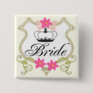 Brides Bows, Flowers and Tiaras Wedding Badges 2 Inch Square Button