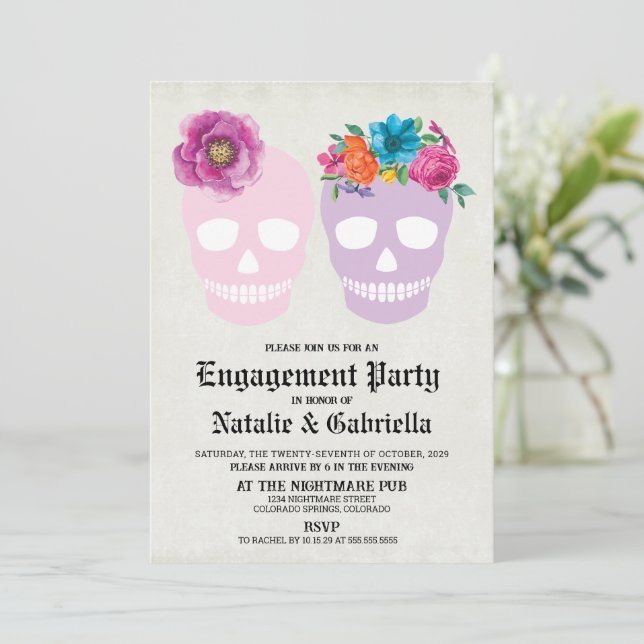 Brides Day of the Dead Engagement Party Invitation (Standing Front)