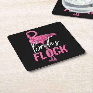 Bride's Flock, Flamingo Bridesmaid Bridal Party Square Paper Coaster