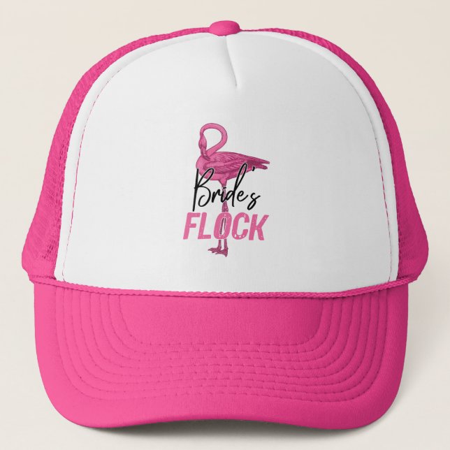 Bride's Flock, Flamingo Bridesmaid Bridal Party Trucker Hat (Front)