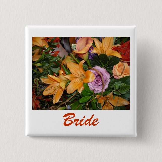 Bride's Flowers 2 Inch Square Button (Front)