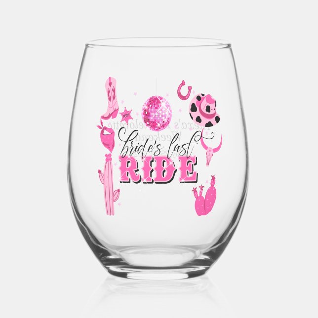 Bride's Last Ride Bachelorette Party Wine Glass (Front)