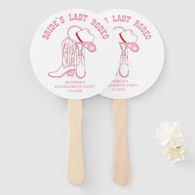 brides last rodeo bachelorette party pink chic hand fan (Front and Back)