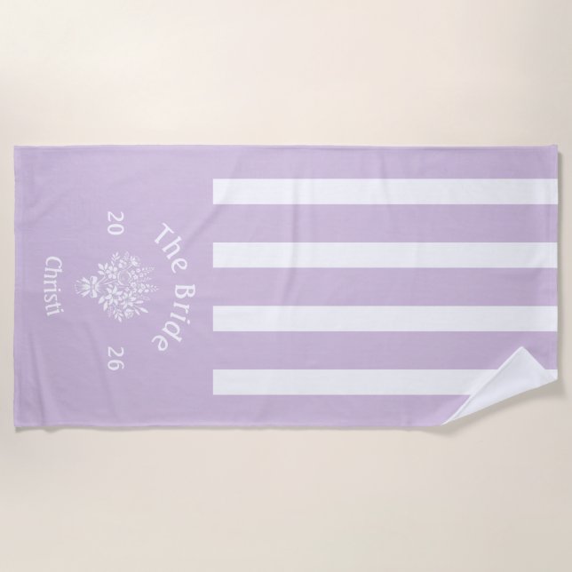 BRIDE'S Lilac Purple Striped  Beach Towel (Front)