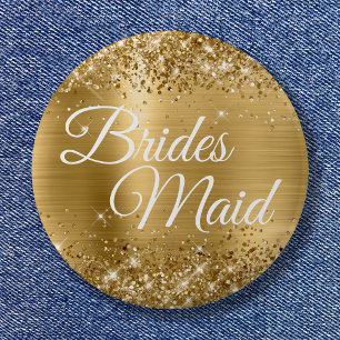Brides Maid Glittery Gold Foil 2 Inch Round Button