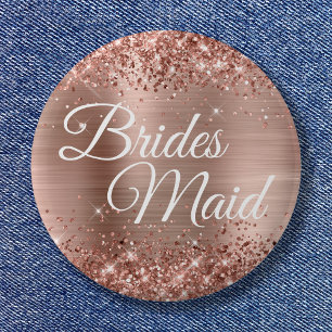 Brides Maid Glittery Rose Gold Foil 2 Inch Round Button