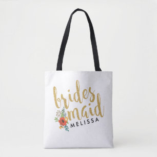 Brides Maid Gold Glitter Script Text Tote Bag