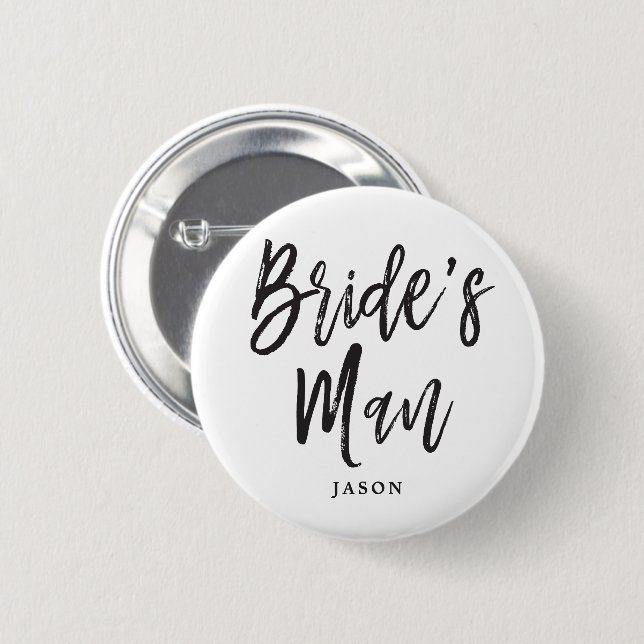 Bride's Man | Black Script Customizable 2 Inch Round Button (Front & Back)